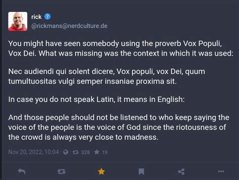 Vox populi vox dei full quote - 140K subscribers in the Qult_Headquarters community. This subreddit is dedicated to documenting, critiquing, and debunking the chan poster known as…
